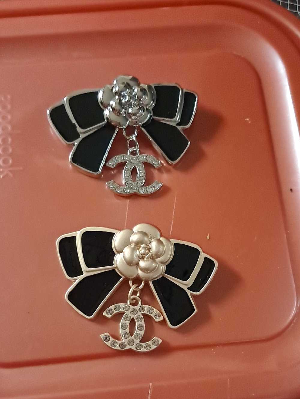Black And Silver  Bow Camellia Drop Earrings